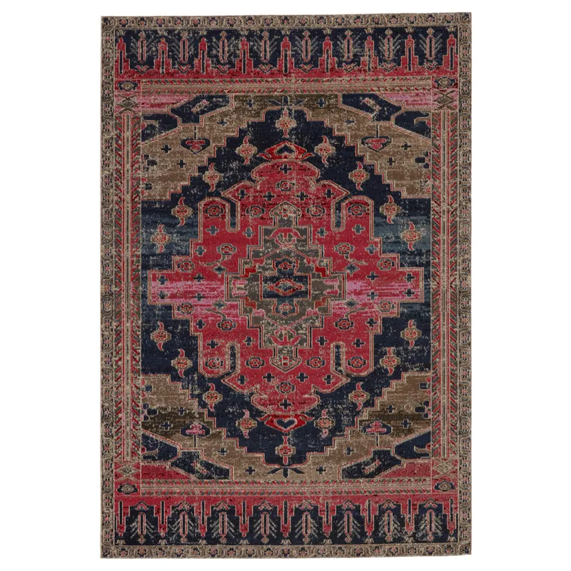 Polaris Cicero Indoor/ Outdoor Medallion Pink/ Blue Area Rug (7'6"X9'6")