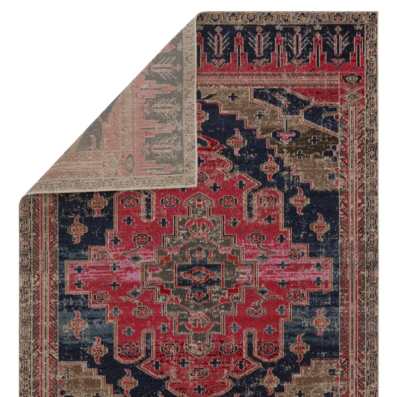 Polaris Cicero Indoor/ Outdoor Medallion Pink/ Blue Area Rug (7'6"X9'6")