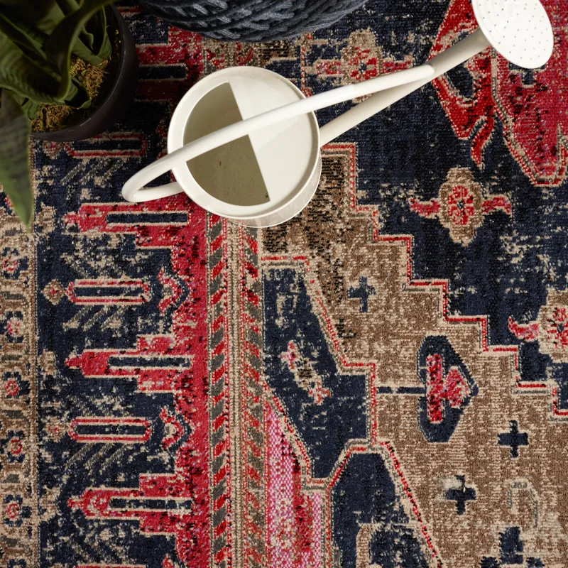 Polaris Cicero Indoor/ Outdoor Medallion Pink/ Blue Area Rug (7'6"X9'6")