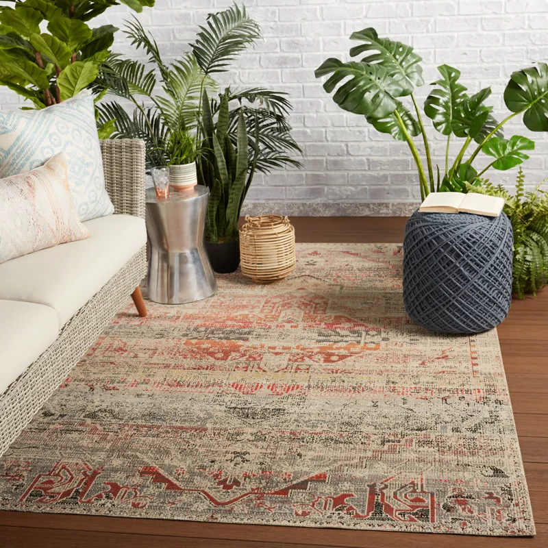 Polaris Altona Indoor/ Outdoor Medallion Multicolor/ Beige Runner Rug (2'8"X10')
