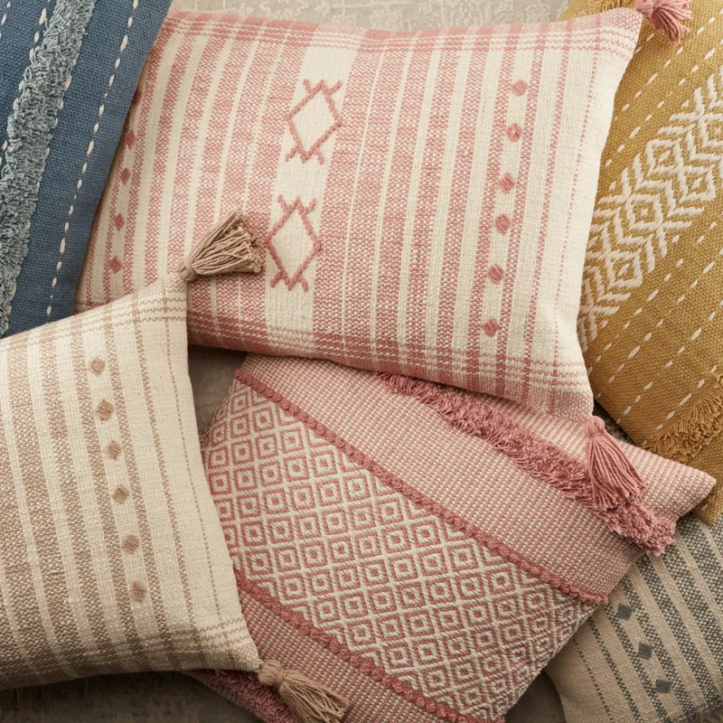 Parable Vibe by  Razili Pink/ Cream Tribal Down Lumbar Pillow 16X24