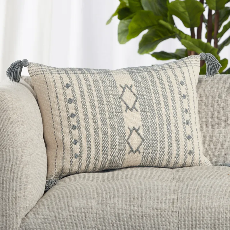 Parable Vibe by  Razili Slate/ Cream Tribal Polyester Lumbar Pillow 16X24