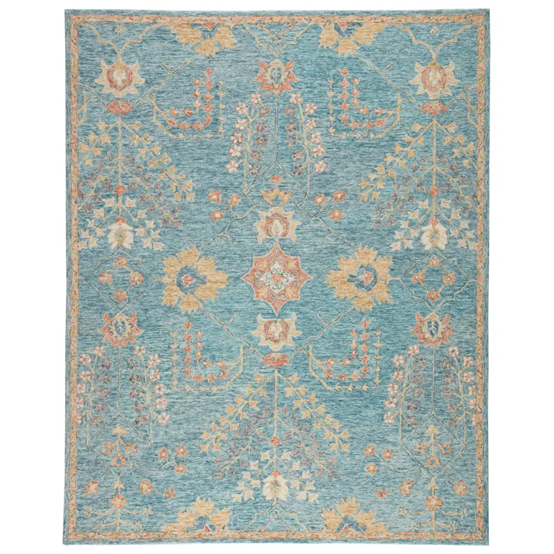 Province Juniper Handmade Oriental Teal/ Orange Area Rug (5'X8')
