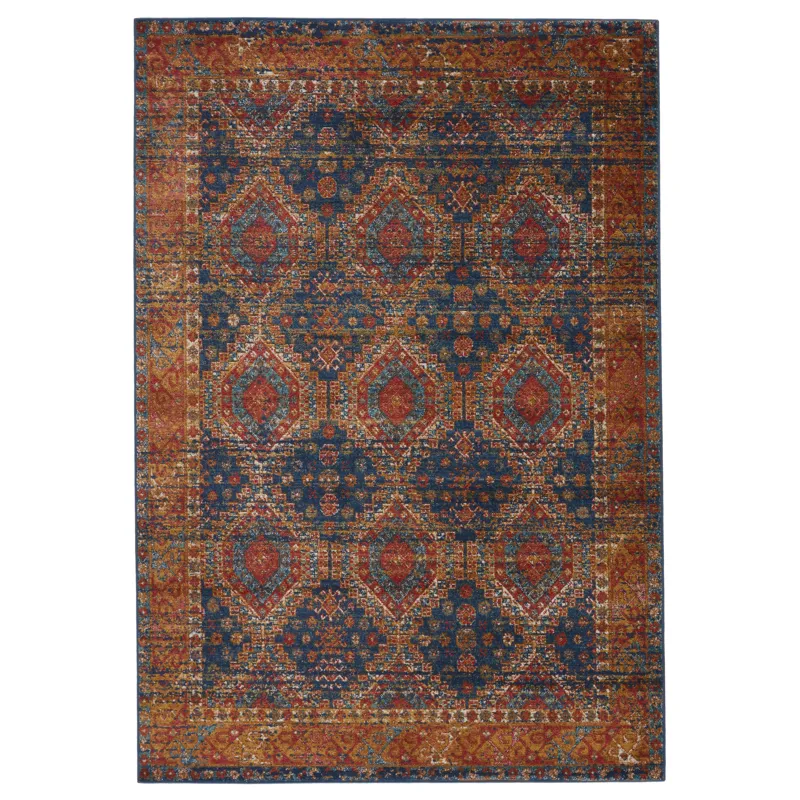 Prisma Vibe By  Quillen Medallion Blue/ Red Area Rug (5'X7'6")