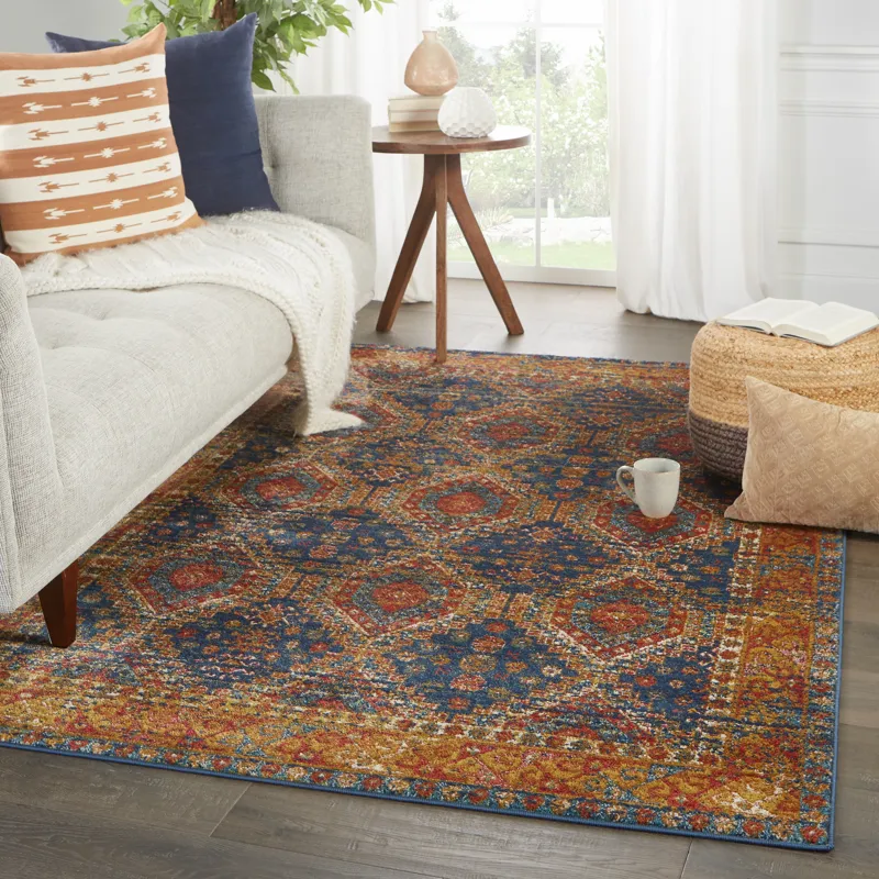 Prisma Vibe By  Quillen Medallion Blue/ Red Area Rug (5'X7'6")