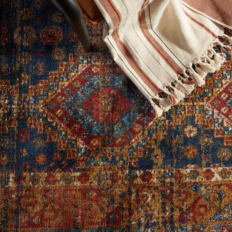 Prisma Vibe By  Quillen Medallion Blue/ Red Area Rug (5'X7'6")