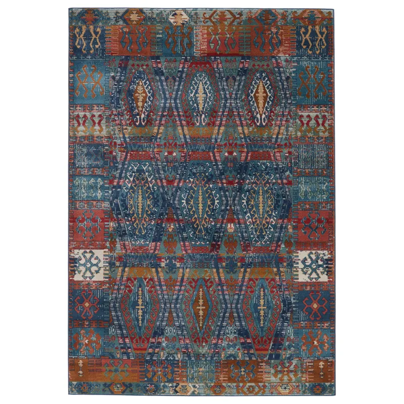 Prisma Vibe By  Miron Trellis Blue/ Red Area Rug (5'X7'6")