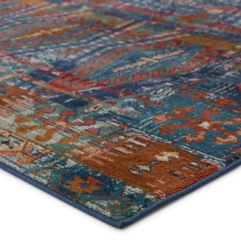 Prisma Vibe By  Miron Trellis Blue/ Red Area Rug (5'X7'6")
