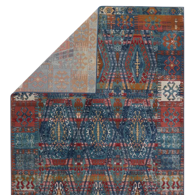 Prisma Vibe By  Miron Trellis Blue/ Red Area Rug (5'X7'6")