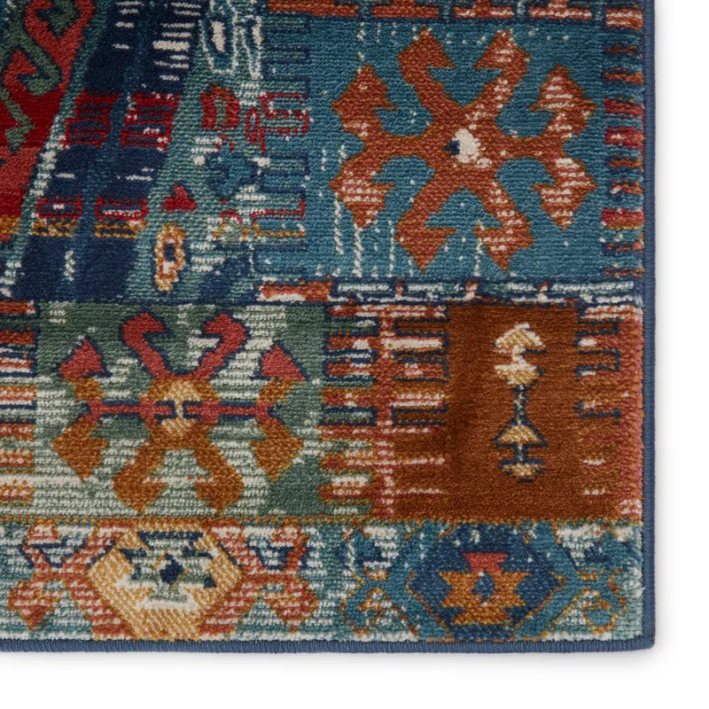 Prisma Vibe By  Miron Trellis Blue/ Red Area Rug (5'X7'6")