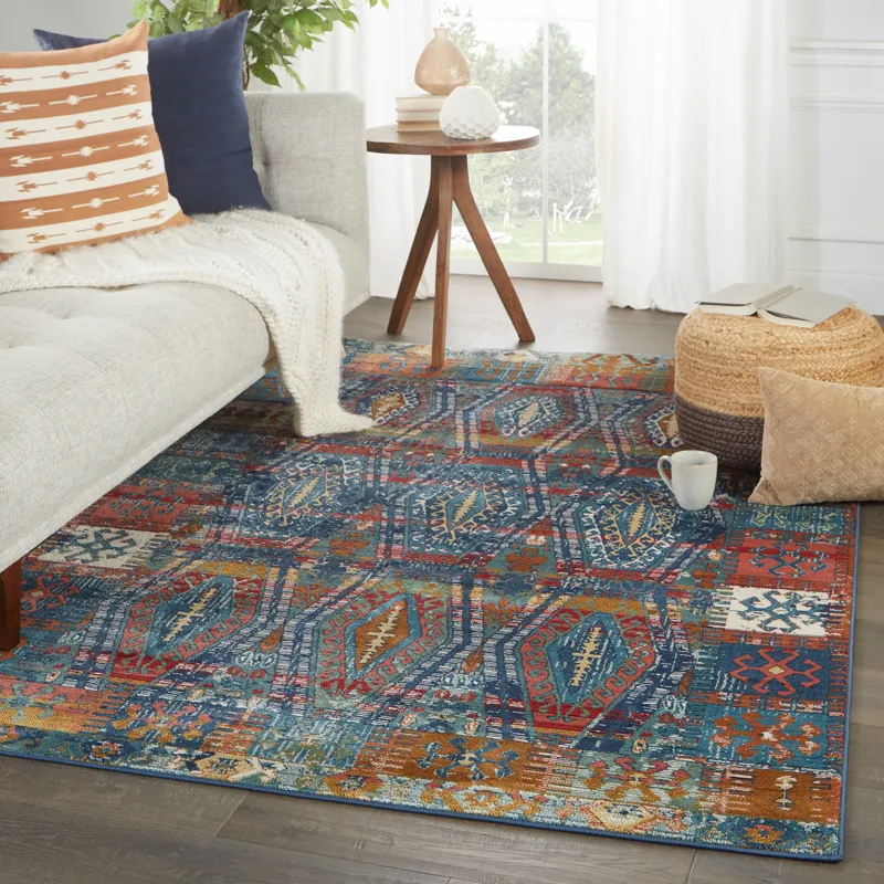 Prisma Vibe By  Miron Trellis Blue/ Red Area Rug (5'X7'6")