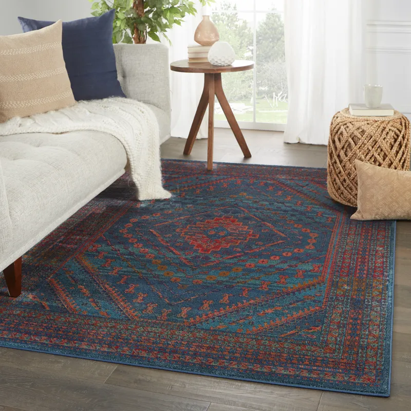 Prisma Vibe By  Selah Medallion Blue/ Red Area Rug (5'X7'6")