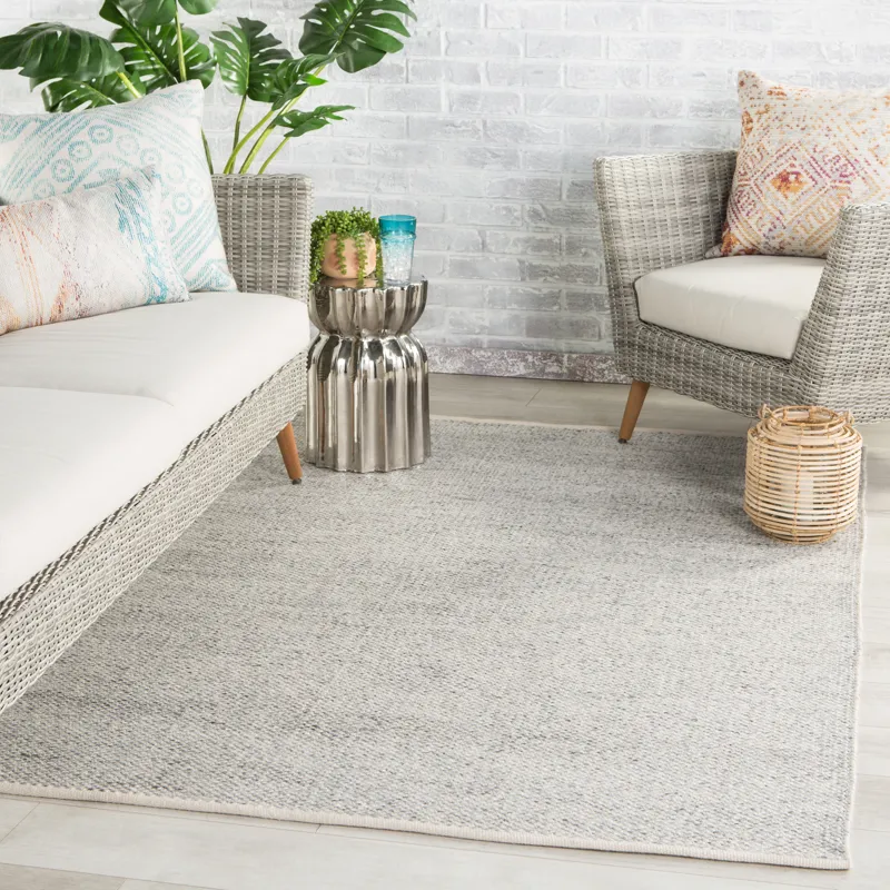 Pasadena Lamanda Indoor/ Outdoor Solid Light Gray/ Ivory Area Rug (9'X12')