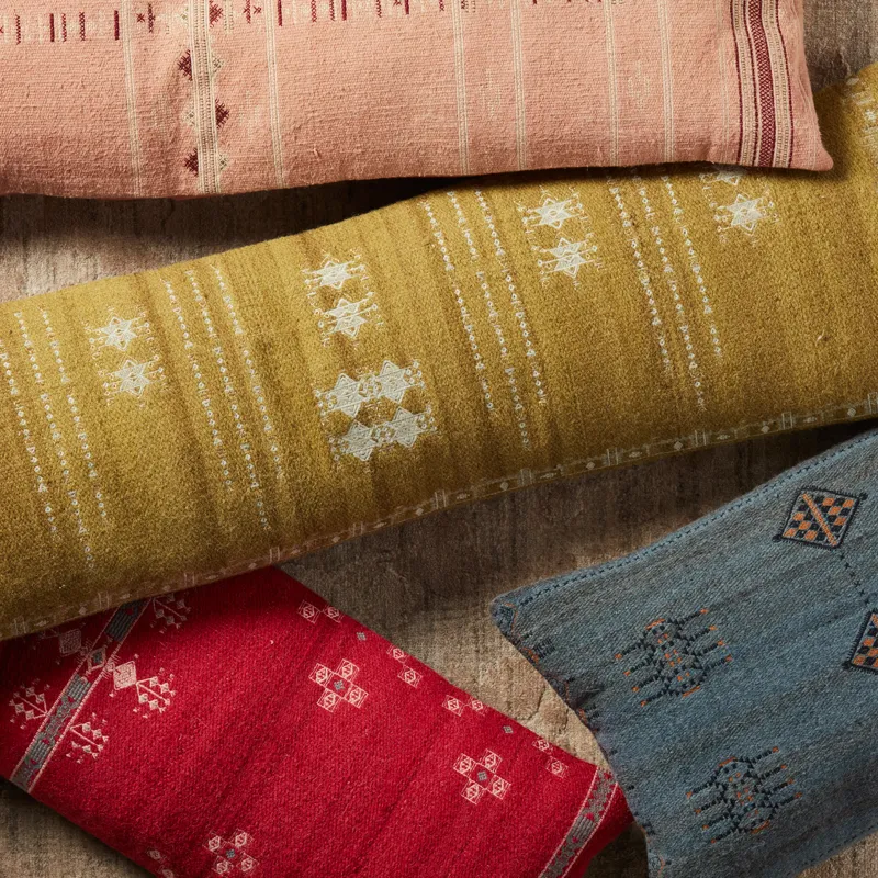 Puebla Eisa Tribal Light Green/ Light Gray Down Lumbar Pillow