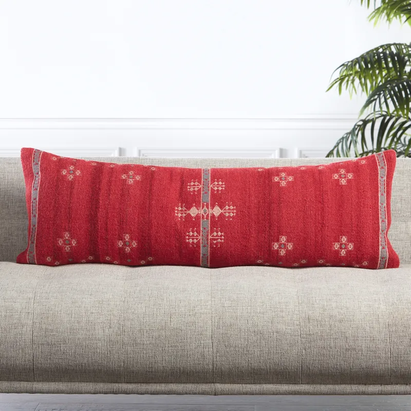 Puebla Katara Tribal Red/ Gray Down Lumbar Pillow