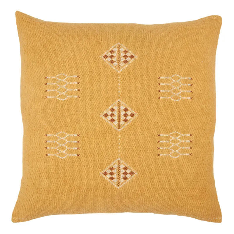 Puebla Nufisa Tribal Yellow/ White Down Throw Pillow 22 inch