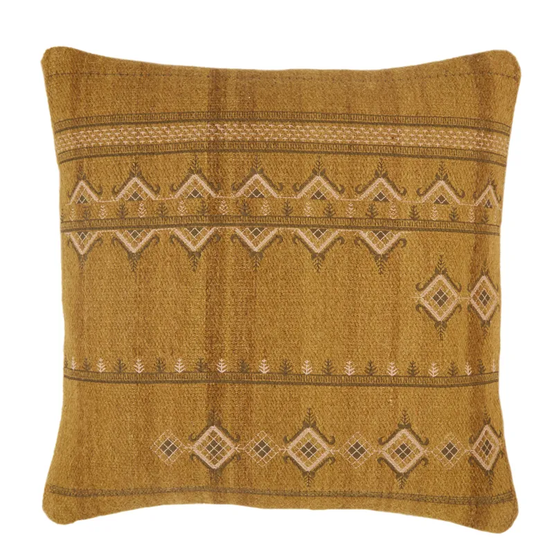 Puebla Sagira Tribal Gold/ Dark Gray Poly Throw Pillow 22 inch