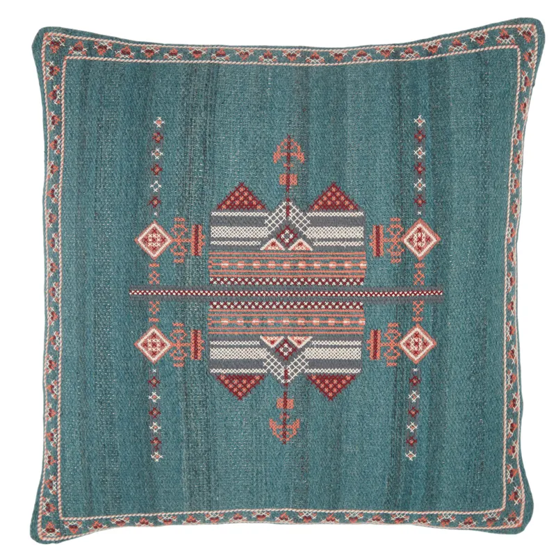 Puebla Zaida Tribal Teal/ Terracotta Poly Throw Pillow 24 inch