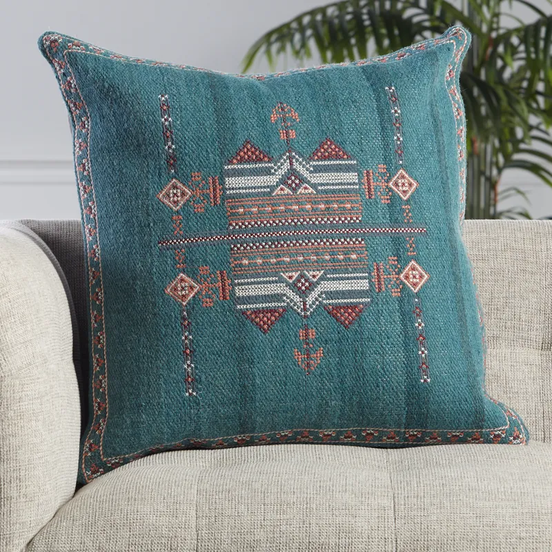 Puebla Zaida Tribal Teal/ Terracotta Poly Throw Pillow 24 inch