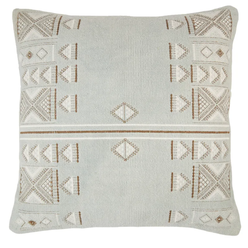 Puebla Elina Tribal Light Blue/ Brown Down Throw Pillow 24 inch