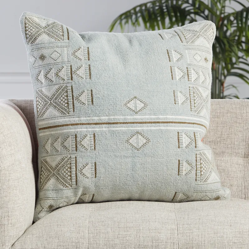 Puebla Elina Tribal Light Blue/ Brown Down Throw Pillow 24 inch
