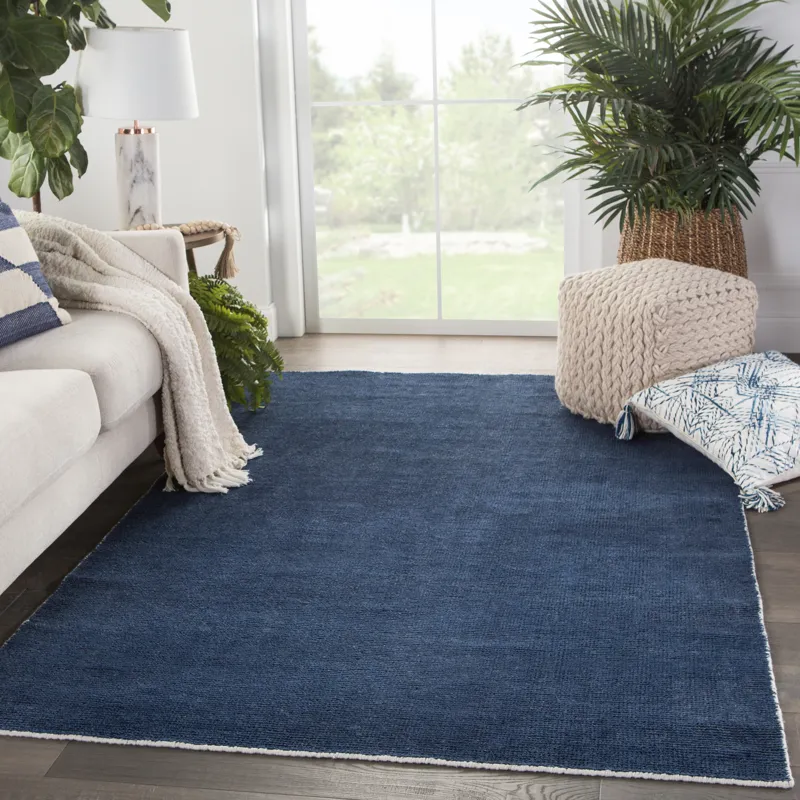 Rebecca Limon Indoor/ Outdoor Solid Blue/ White Area Rug (5'X8')