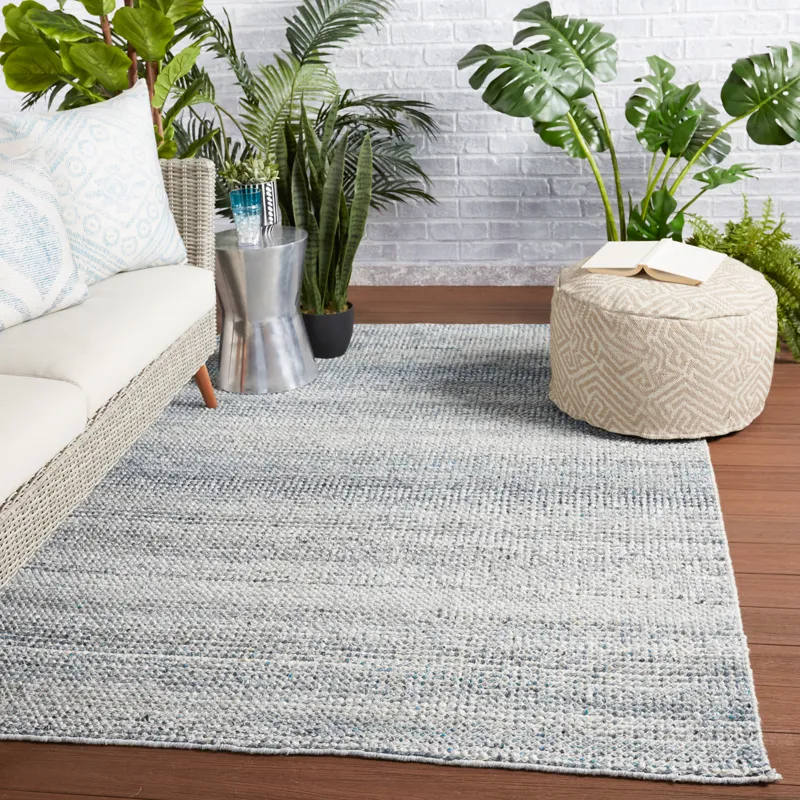 Rebecca Crispin Indoor/ Outdoor Solid Blue/ White Area Rug (9'X12')