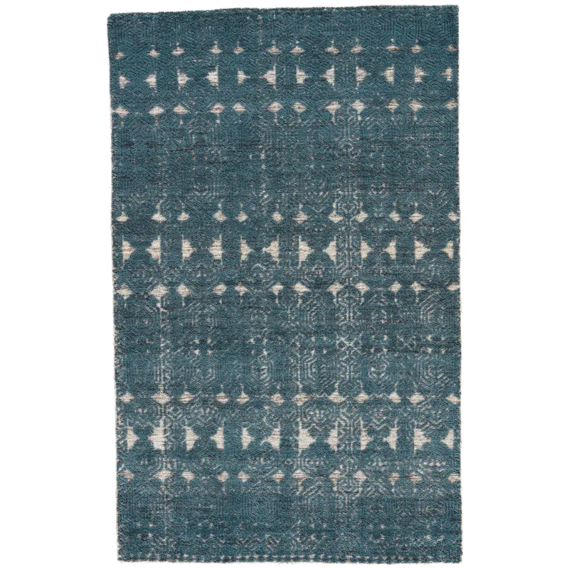 Reign Abelle Hand-Knotted Medallion Teal/ White Area Rug (12'X15')