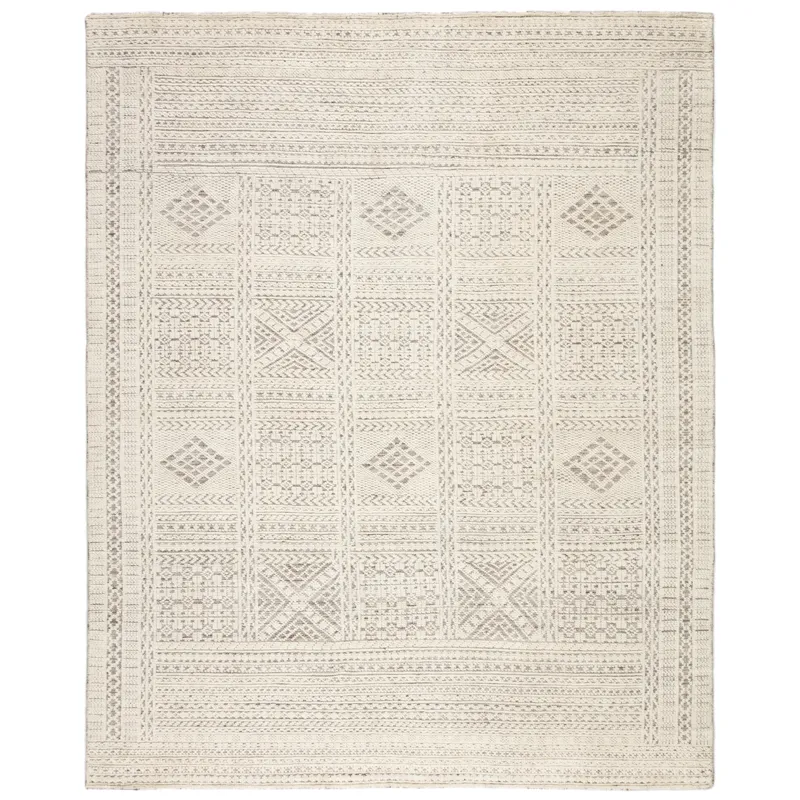 Reign Jadene Hand-Knotted Geometric White/ Light Gray Area Rug (9'X13')