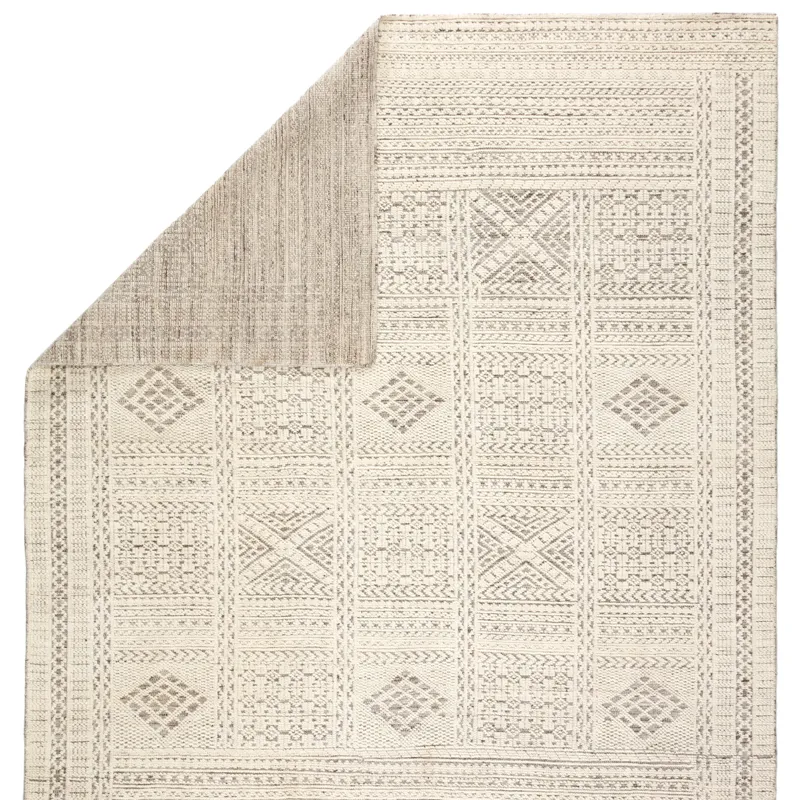 Reign Jadene Hand-Knotted Geometric White/ Light Gray Area Rug (9'X13')