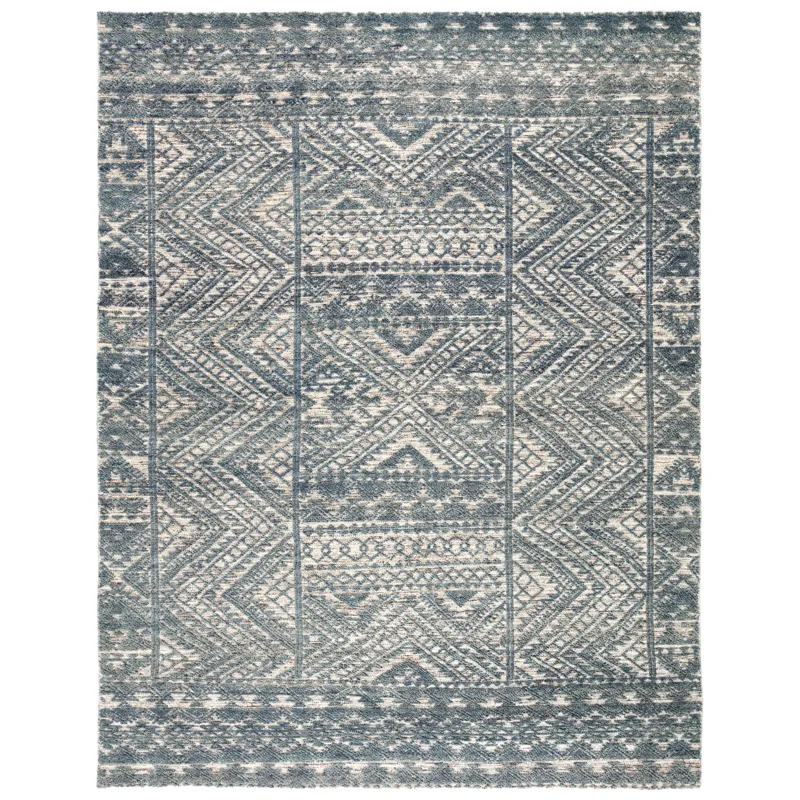 Reign Prentice Hand-Knotted Geometric Blue/ Ivory Area Rug (5'X8')
