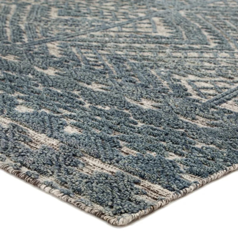 Reign Prentice Hand-Knotted Geometric Blue/ Ivory Area Rug (5'X8')