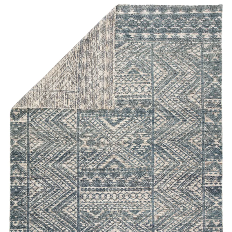 Reign Prentice Hand-Knotted Geometric Blue/ Ivory Area Rug (5'X8')