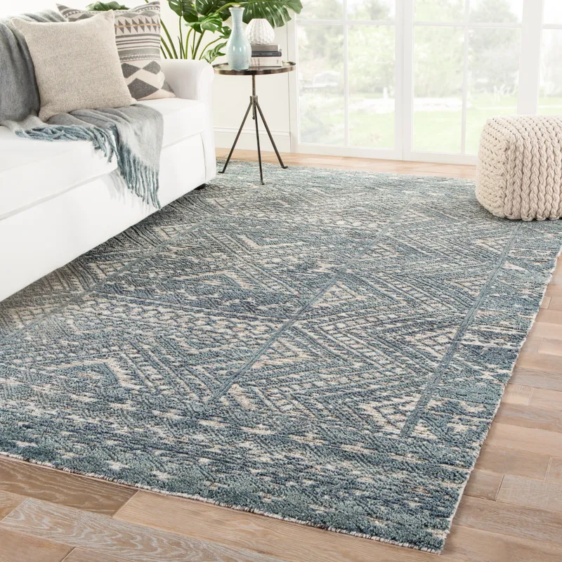 Reign Prentice Hand-Knotted Geometric Blue/ Ivory Area Rug (5'X8')