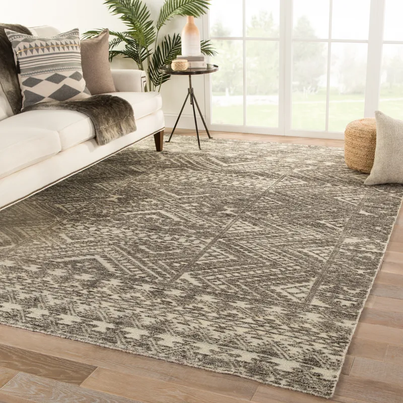Reign Prentice Hand-Knotted Geometric Dark Gray/ Taupe Area Rug (5'X8')