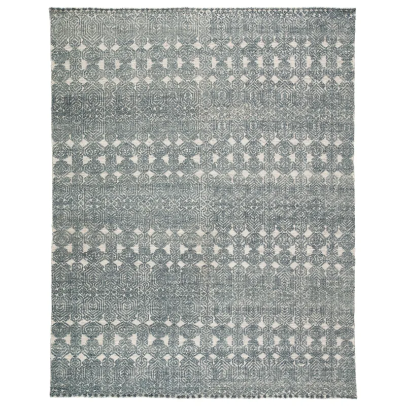 Reign Abelle Hand-Knotted Medallion Teal/ Light Gray Area Rug (9'X13')