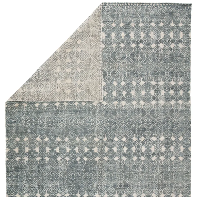 Reign Abelle Hand-Knotted Medallion Teal/ Light Gray Area Rug (9'X13')