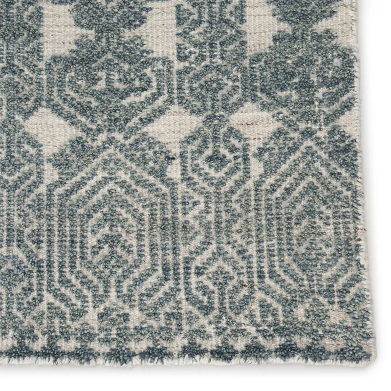 Reign Abelle Hand-Knotted Medallion Teal/ Light Gray Area Rug (9'X13')