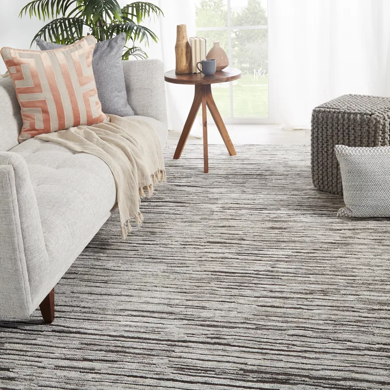 Reign Ramsay Hand-Knotted Striped Dark Gray/ Ivory Area Rug (8'X10')