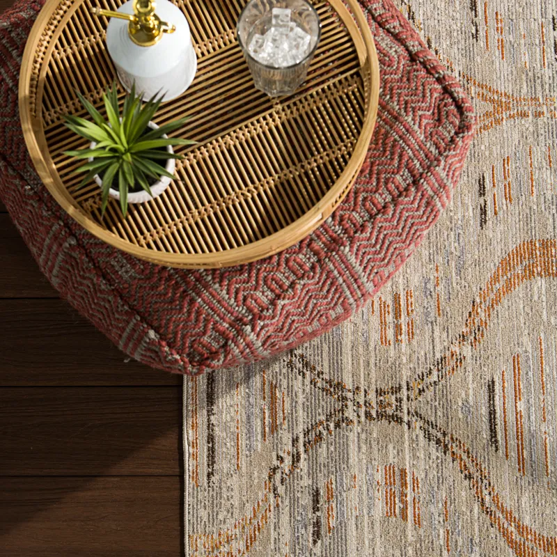 Rhythmik by Nikki Chu Nikki Chu by  Jive Indoor/ Outdoor Trellis Gray/ Orange Area Rug (4'X5'8")