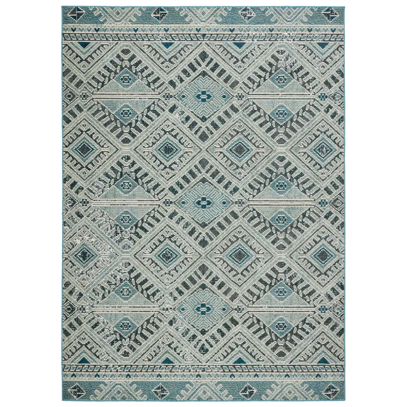 Rhythmik by Nikki Chu Nikki Chu by  Sax Indoor/ Outdoor Tribal Blue/ White Area Rug (4'X5'8")