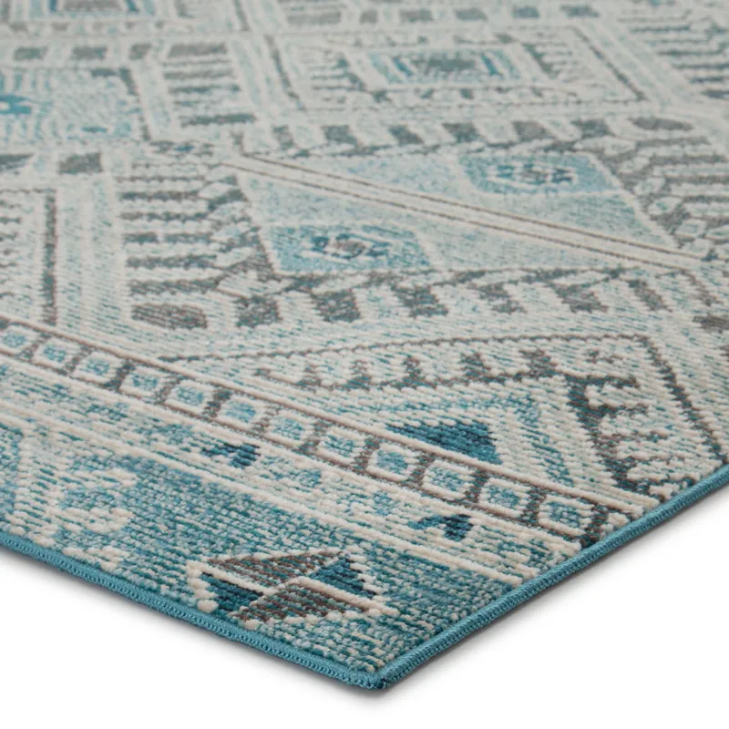 Rhythmik by Nikki Chu Nikki Chu by  Sax Indoor/ Outdoor Tribal Blue/ White Area Rug (4'X5'8")