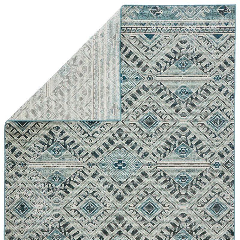 Rhythmik by Nikki Chu Nikki Chu by  Sax Indoor/ Outdoor Tribal Blue/ White Area Rug (4'X5'8")