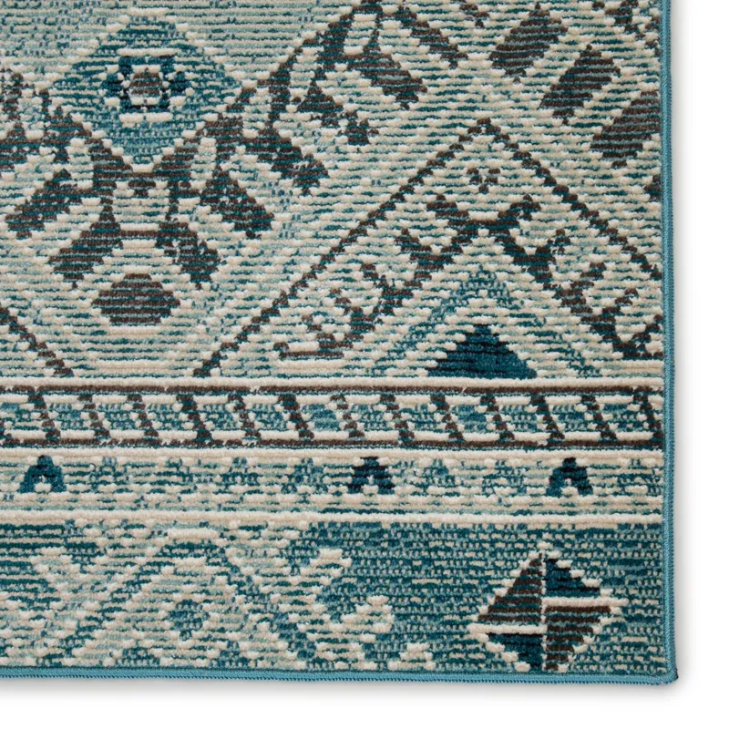 Rhythmik by Nikki Chu Nikki Chu by  Sax Indoor/ Outdoor Tribal Blue/ White Area Rug (4'X5'8")