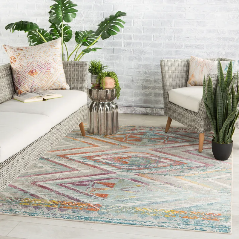 Rhythmik by Nikki Chu Nikki Chu by  Decca Indoor/ Outdoor Tribal Light Gray/ Multicolor Area Rug (4'
