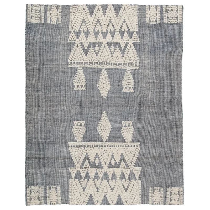 Rize Torsby Hand-Knotted Tribal Blue/ Ivory Area Rug (8'X10')