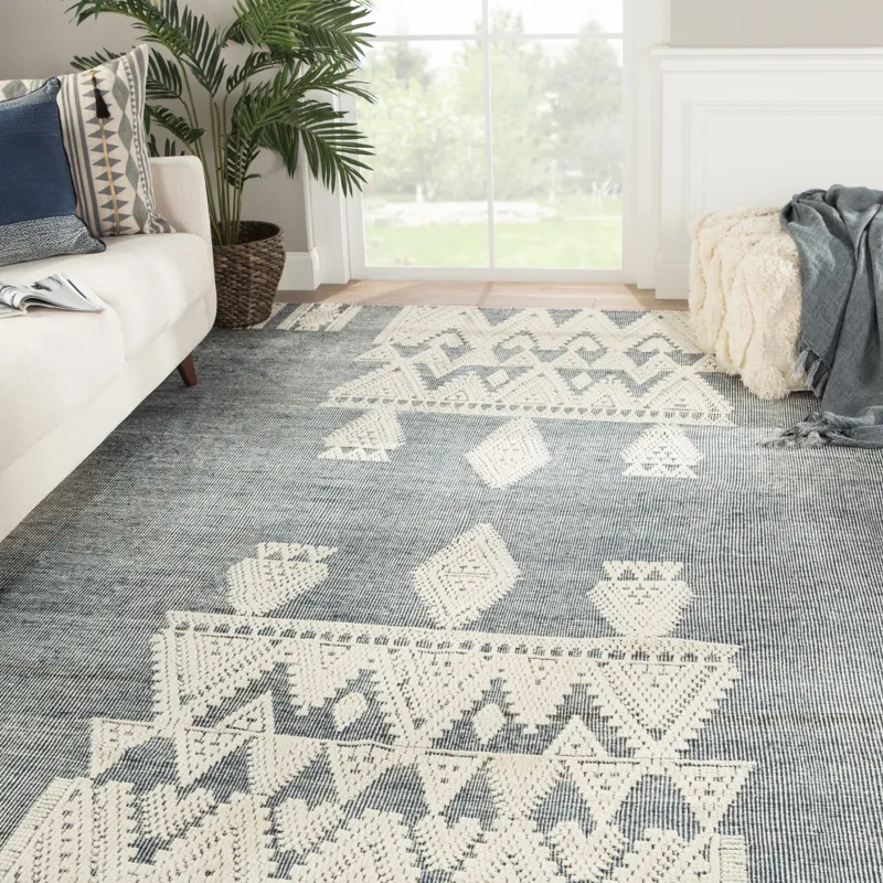 Rize Torsby Hand-Knotted Tribal Blue/ Ivory Area Rug (8'X10')