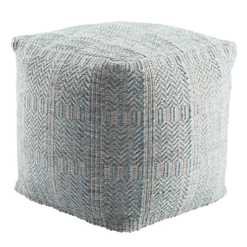 Roanoke Destrie Indoor/ Outdoor Tribal Light Blue/ Light Gray Cube Pouf