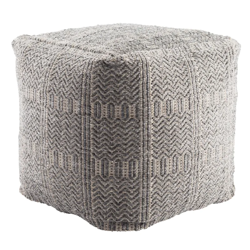 Roanoke Destrie Indoor/ Outdoor Tribal Gray Cube Pouf