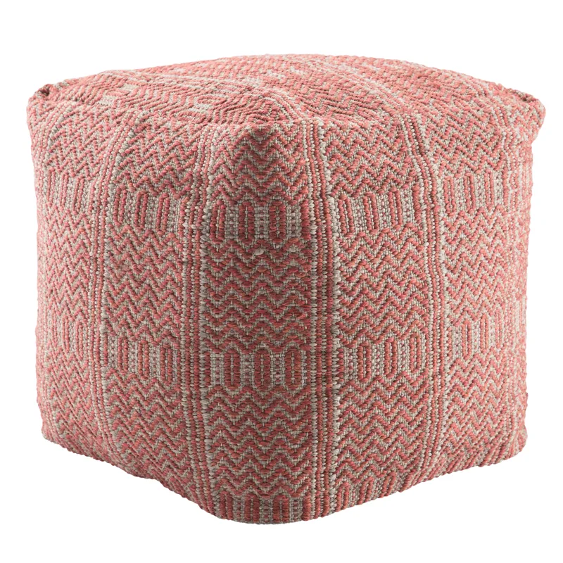 Roanoke Destrie Indoor/ Outdoor Tribal Red/ Light Gray Cube Pouf